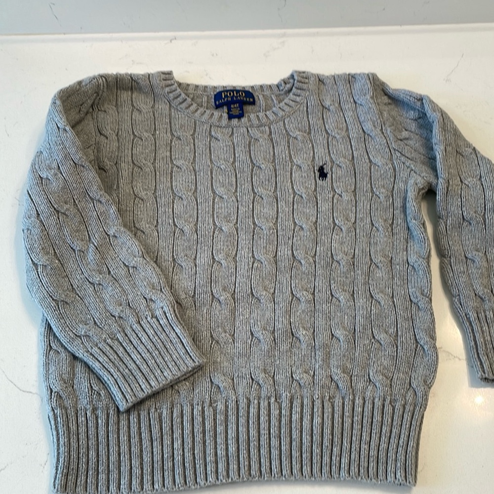 Boys Polo Ralph Lauren cotton cable knit sweater. Grey. 4/4T